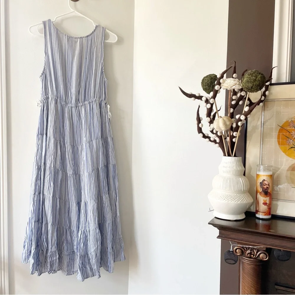 Max Studio Midi Blue Striped Sun Dress | Medium - Picture 4 of 9